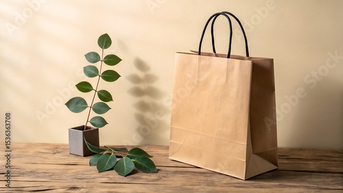 Eco-Friendly Brown Paper Bag with Plant