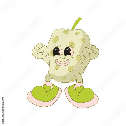 Noni fruit mascot logo retro character illustration