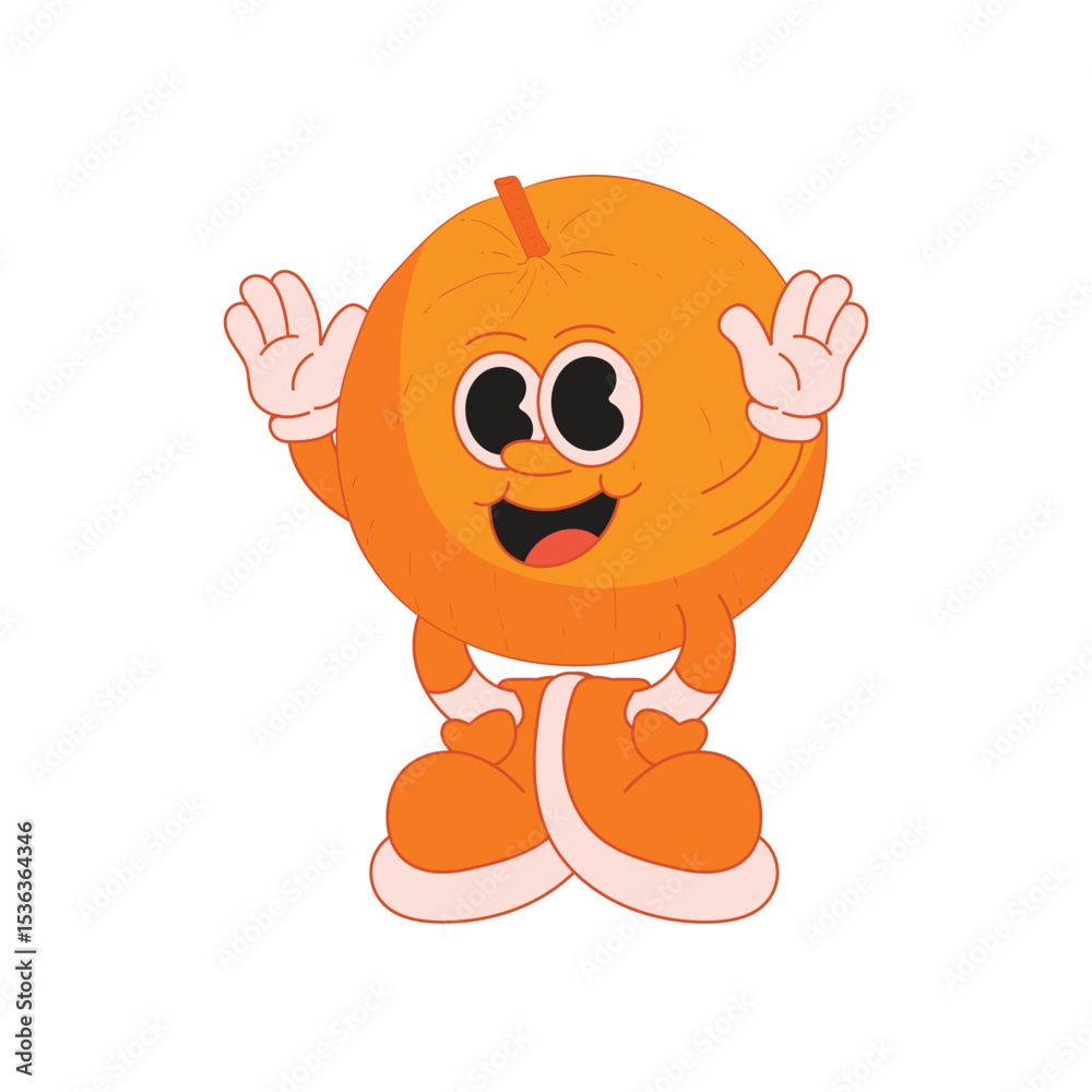 Fototapeta premium Orange fruit mascot logo retro character illustration