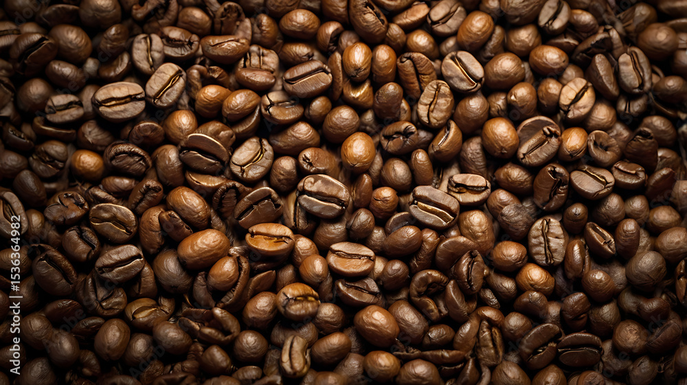 Fototapeta premium A cozy and aesthetic coffee-themed background, featuring scattered roasted coffee beans, subtle steam patterns, coffee stains, and textures like burlap or wood, in warm brown tones.