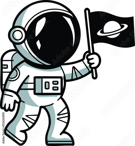 Cartoon Astronaut with Planet Flag - Vector Illustration
