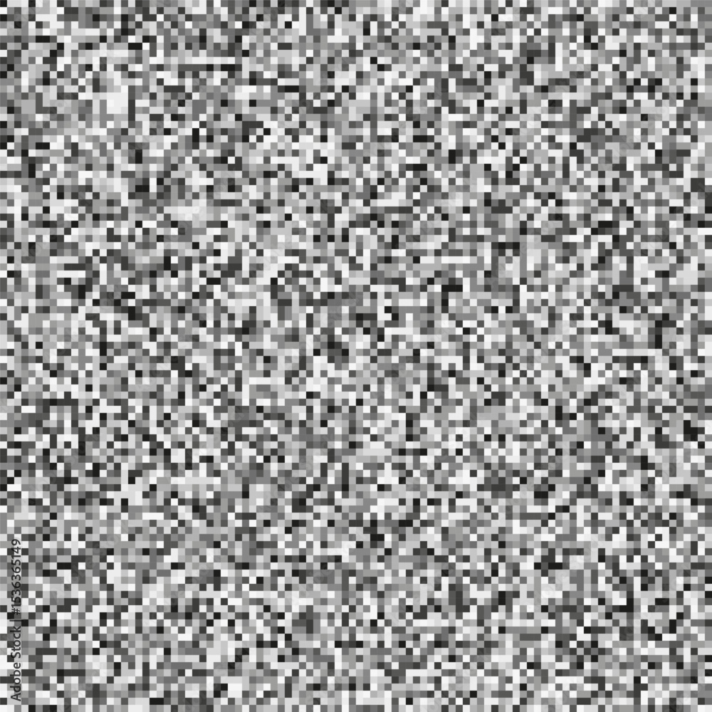 Black white noise. Grayscale pixel texture. Random square pattern. Abstract digital static.