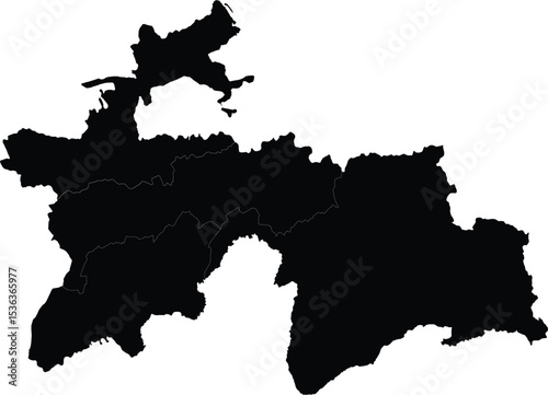 Black Silhouette Map of Tajikistan with Internal Administrative Divisions Isolated on White Background

 photo