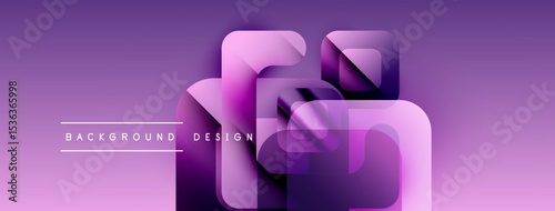 Abstract purple background. Overlapping geometric shapes create modern design. Gradient hues add depth, visual interest.