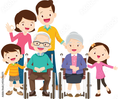 A Heartwarming Family: An illustration portraying a multi-generational family, showcasing togetherness, love, and the beauty of familial bonds across different ages and stages of life.