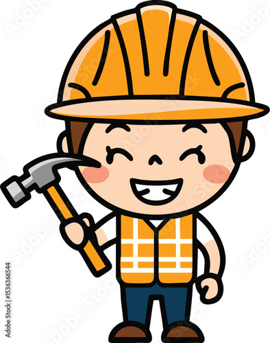Cartoon Builder with Hammer - Construction Worker Clip Art