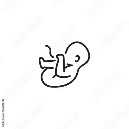 Black line art of fetus in womb minimalist graphic representation