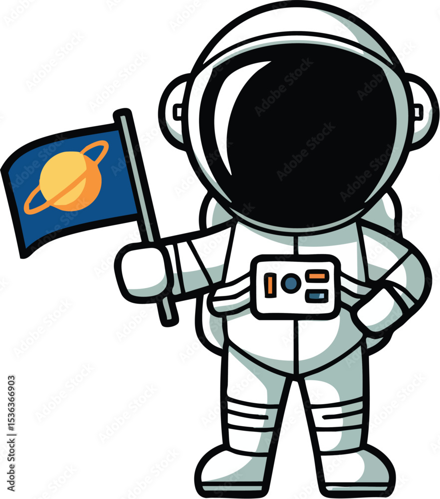 Fototapeta premium Cartoon Astronaut with Planet Flag - Vector Illustration