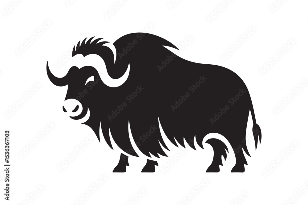 Fototapeta premium Strong Musk Ox Silhouette Vector Illustration Design Element Wildlife