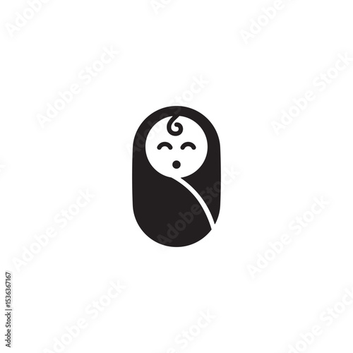 Newborn baby wrapped in blanket minimalist vector illustration graphic art