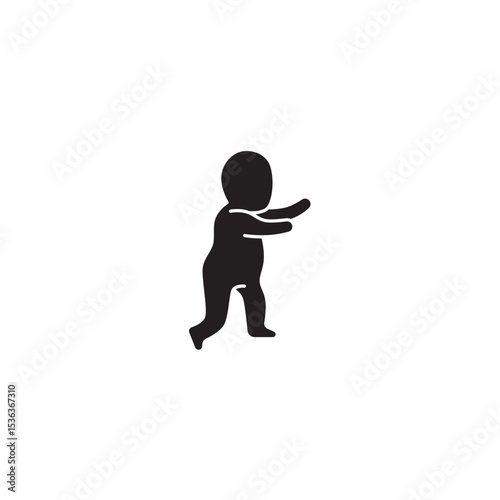 First steps silhouette illustration of a baby learning to walk with assistance