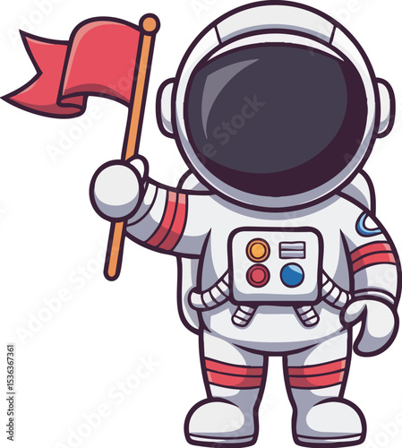 Cartoon Astronaut with Planet Flag - Vector Illustration