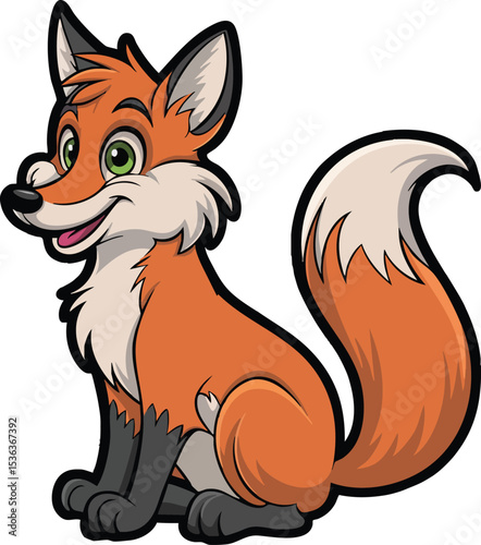 Cartoon Fox Illustration with Green Eyes