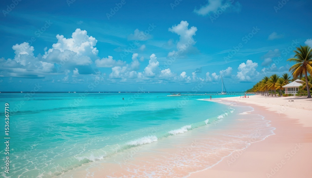 Fototapeta premium Pink Sands Beach Paradise: Caribbean Getaway