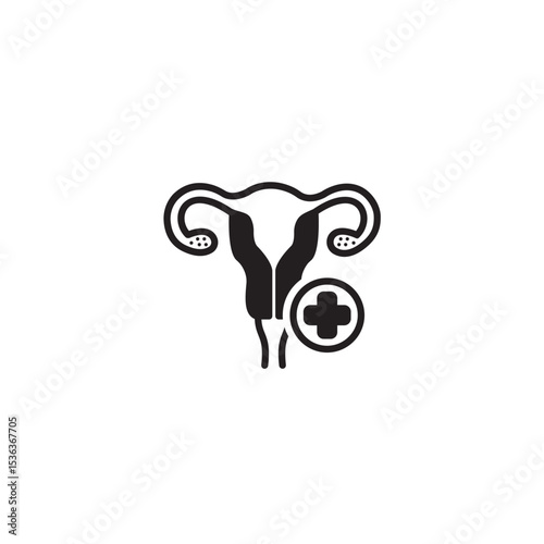 Female reproductive system minimalist icon with plus sign health concept