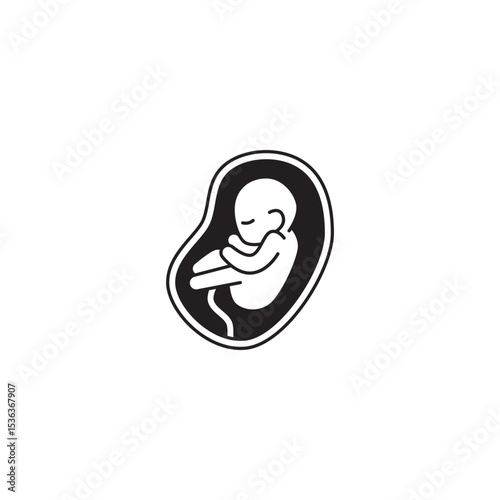 Minimalistic fetus illustration depicting pregnancy and new life black and white style