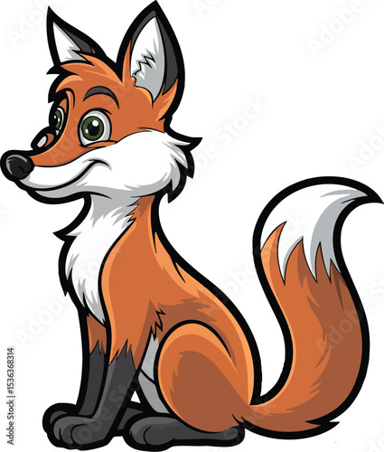 Cartoon Fox Illustration with Green Eyes