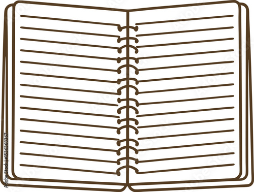 Open spiral notebook with lined pages, blank writing space, simple minimalistic design, stationary concept