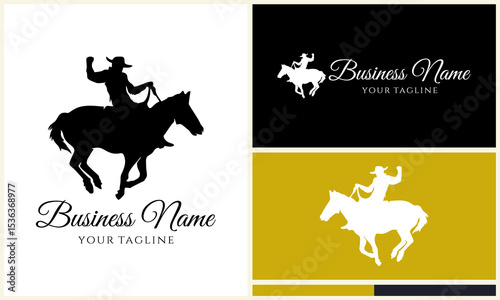 Cowboy Horseback Riding Silhouette Logo.