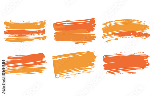 Collection Of Orange And Yellow Vector Brush Strokes On White Background