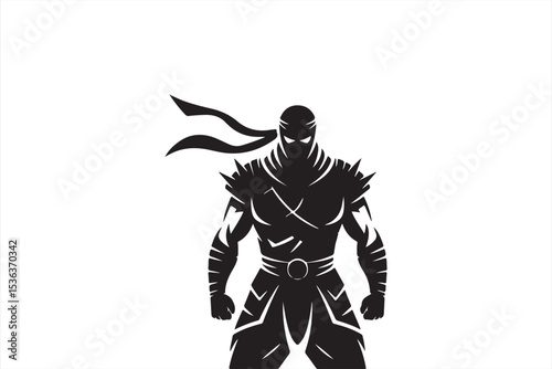 Elite Ninja Warrior in High Guard Pose Holding Katana