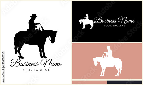 Cowboy Riding Horse Silhouette Logo. (1)