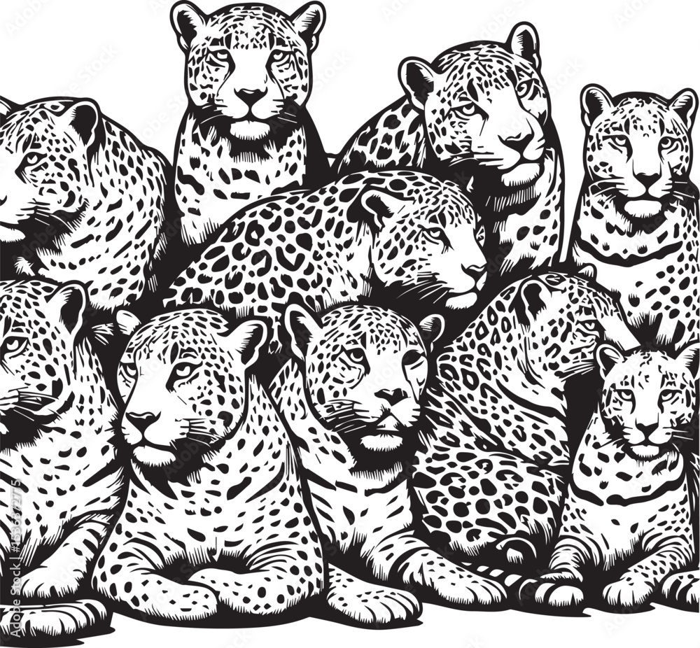 Obraz premium Black and White Jaguar Vector Illustration – Minimalist Wild Cat Silhouette Art