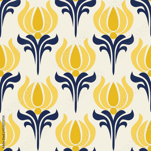 Digital seamless pattern, Floral shapes geometrical motifs background. Digital abstract botanic repeat wallpaper.Seamless pattern anthemion damask wallpaper illustration.floral pattern in deep pastel 