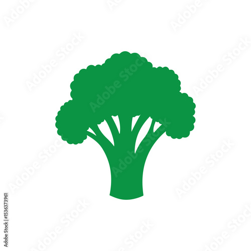 Green broccoli silhouette vector flat illustration on white background.