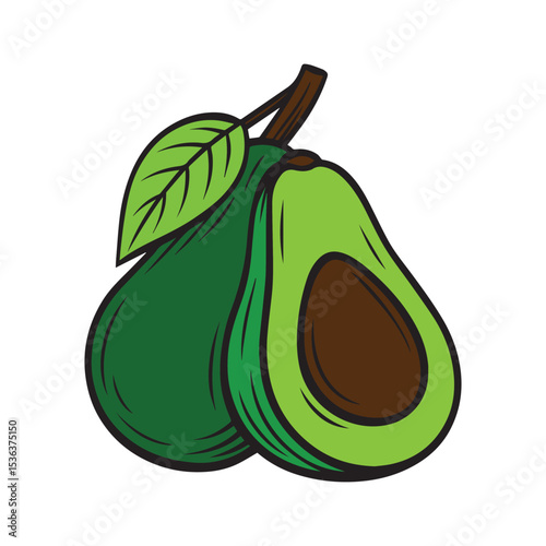 Vector illustration of a green avocado with a black outline