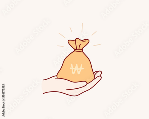 Saving money icon, salary money, investing finance, hand holding dollar. Hand drawn style vector design illustrations.