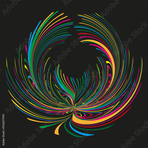 Abstract colorful swirl. Dynamic energy pattern. Vibrant Vector motion. Dark background illustration.