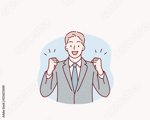 Energetic Male Office Worker. Hand drawn style vector design illustrations.