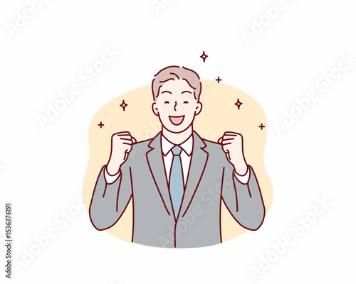 Energetic Male Office Worker. Hand drawn style vector design illustrations.