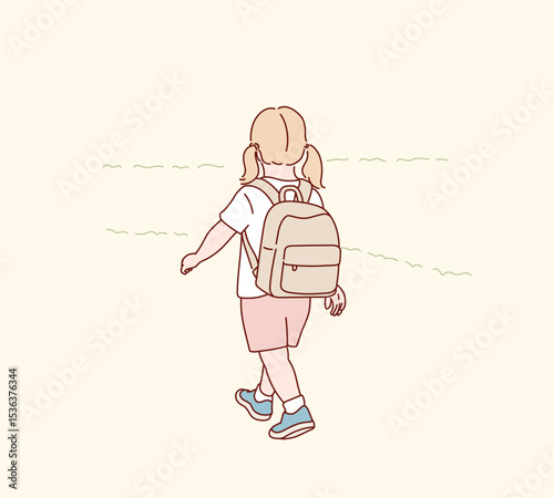Adorable Kindergartener Walking Away. Hand drawn style vector design illustrations.