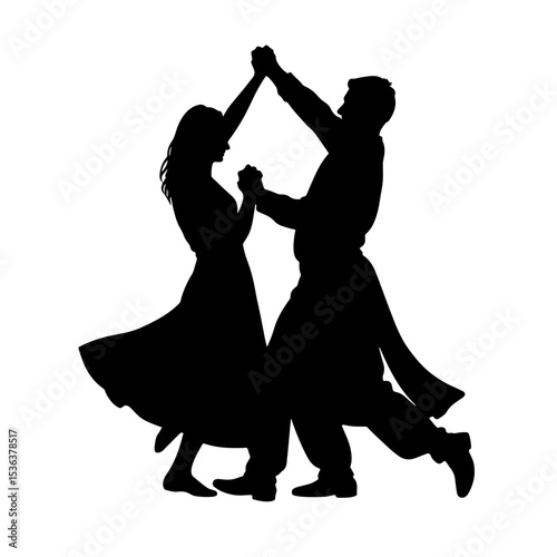 Couple dancing Garba in silhouette, joyful celebration