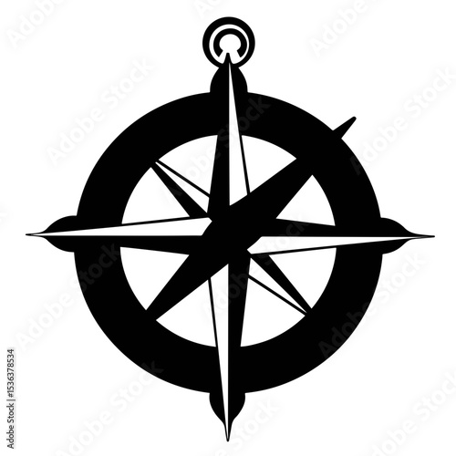 Classic compass silhouette on white background, navigation concept