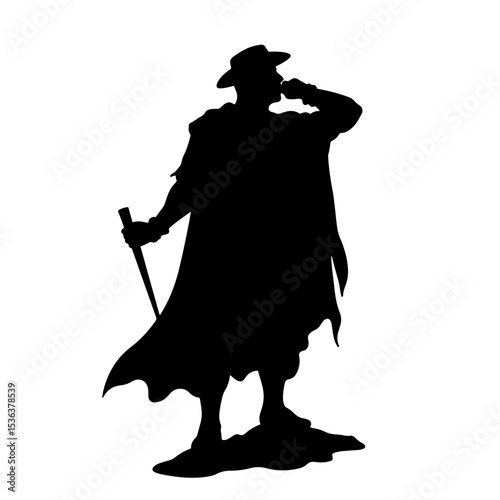 Adventurous explorer silhouette with compass, New World discovery