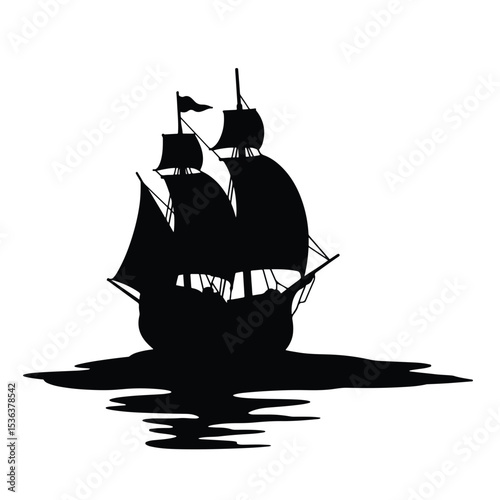 Silhouette of a ship sailing towards horizon, New World discovery