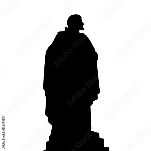 Silhouette of Columbus statue against white background, historical representation