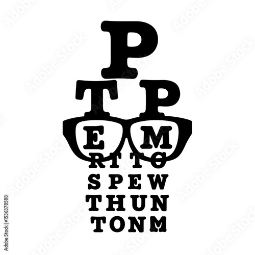 Silhouette of eye test chart with glasses, vision screening concept