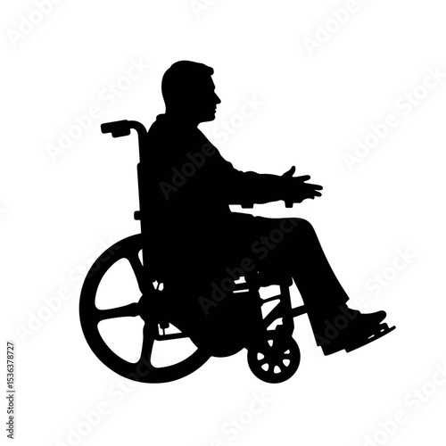 Silhouette of a person in a wheelchair with sensors, assistive technology