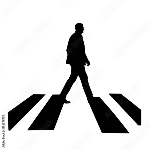 Silhouette of a man walking on a zebra crossing, urban motion