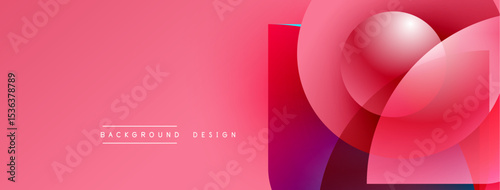 Abstract pink design features overlapping rounded shapes. Gradient colors create depth, modern aesthetic. Text reads background design.