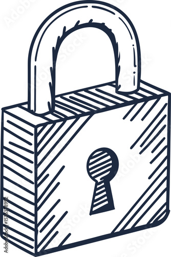 Hand drawn padlock icon security lock symbol, sketch illustration representing privacy, protection and safety concept
