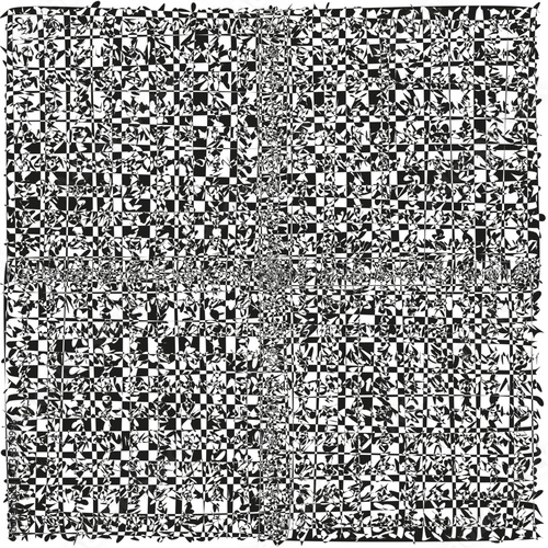 Dense pixel pattern. Monochrome square texture. Chaotic grid icon. Vector static surface.