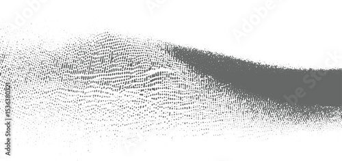 Abstract grayscale textured background with dotted pattern fading to white a wavelike form created by varying density of small dots and dashes