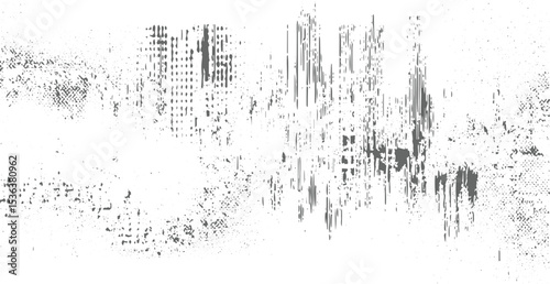 Abstract grayscale texture with varied patterns including speckled dots vertical lines and irregular shapes on white background