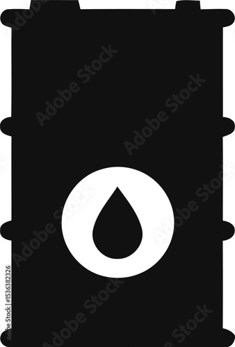 A black oil barrel icon, prominently displaying a white droplet symbol, signifying petroleum storage.
