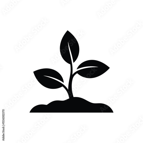 Young plant sprout, a minimalist icon of growth and new life.